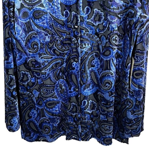 Vintage C.M. Shapes Paisley Print Blue Velvet Long Sleeve Top Size Medium - Picture 3 of 7